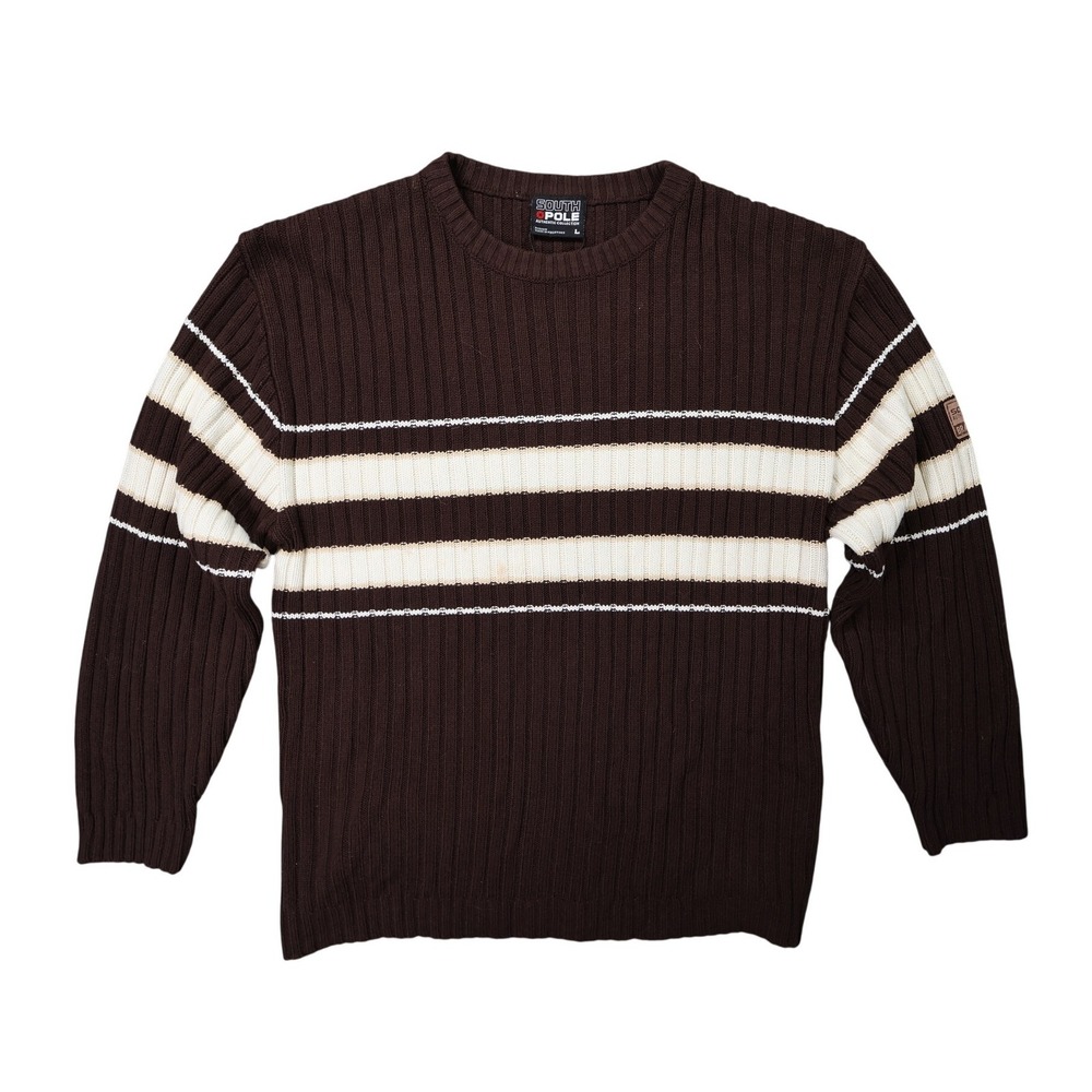 Southpole Ribbed Knit Sweater Mens Large Brown Excellent Striped Y2K Streetwear